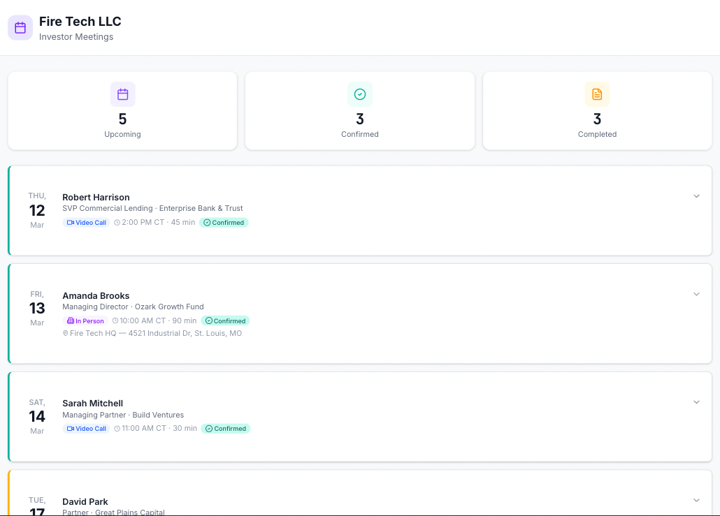 Investor meetings calendar